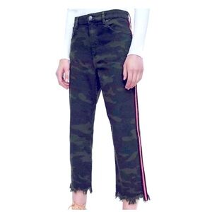 Zara Cropped Camo Raw Hem Tuxedo Jeans